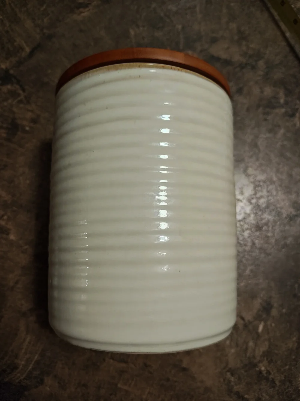 Ceramic Kitchen Storage Canister with Wood-Look Lid - White